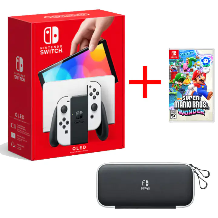 Nintendo Switch OLED White & Carrying Case/Super Mario Game