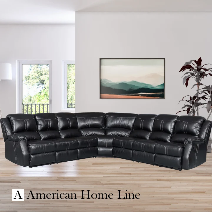 Lorraine Bel-Aire Deluxe Leather 7-Seater Reclining Sectional - Ebony