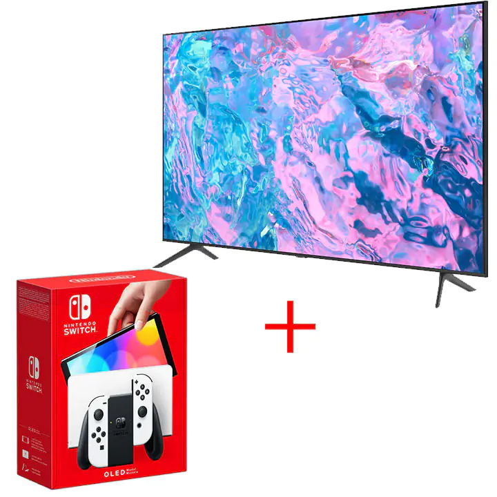 Samsung 58" CU7000 4K UHD Smart TV & Nintendo Switch White OLED Bundle