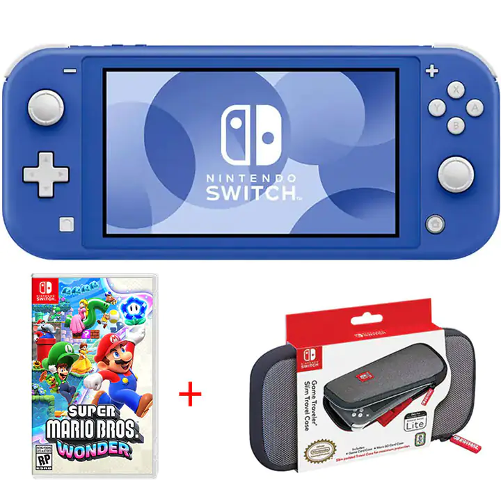 Nintendo Switch Lite Blue & Travel Case/Super Mario Game