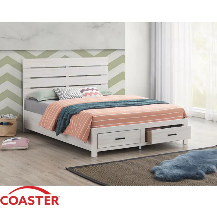 Brantford Wood Queen Storage Panel Bed - Coastal White