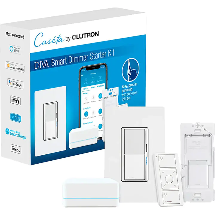 Lutron - Diva Smart Dimmer Switch Starter Kit - White BB22099912