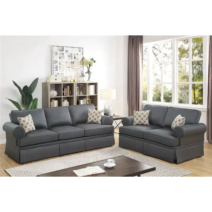Tulcea 2-Piece Sofa Set in Glossy Polyfiber with 2 Accent Pillows