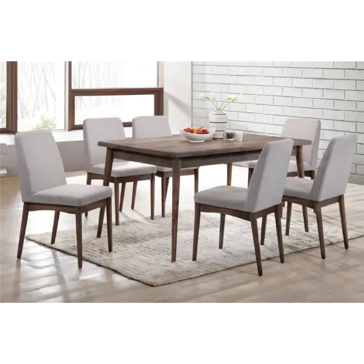 Riga 7 Pieces Dining Set With Gray Upholstered Chairs