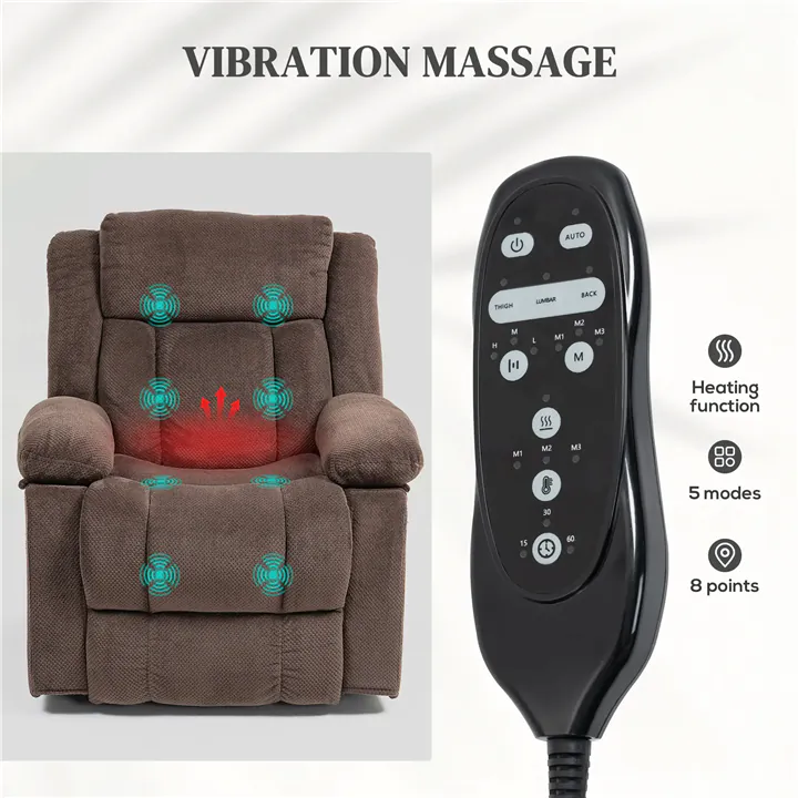 Massage Recliner with Heat & Power Lift – Oversized Velvet Chair, USB