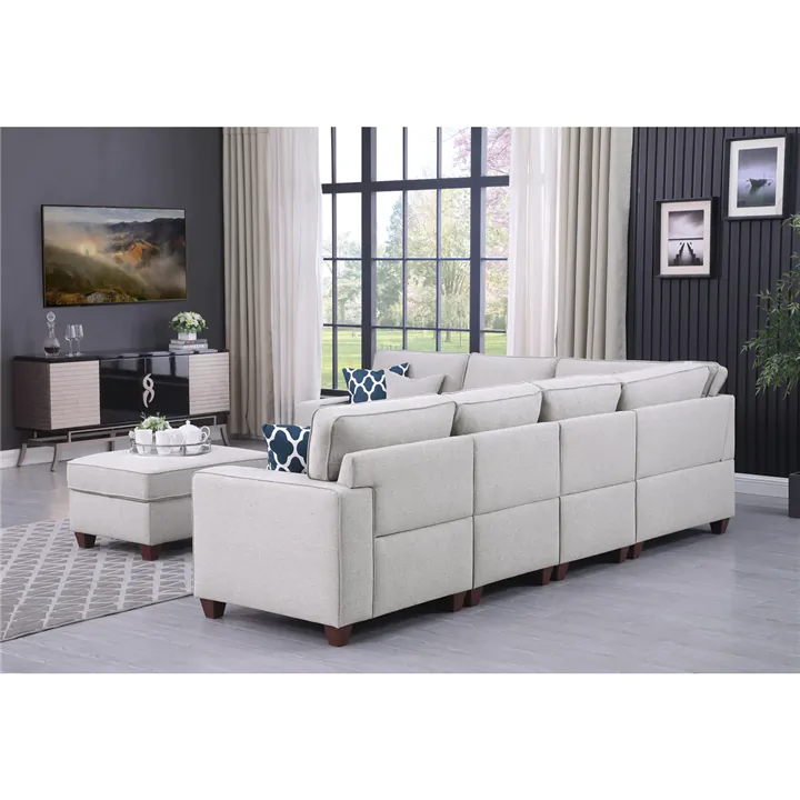 Modern Reversible Sectional Sofa with Ottoman & Accent Pillows