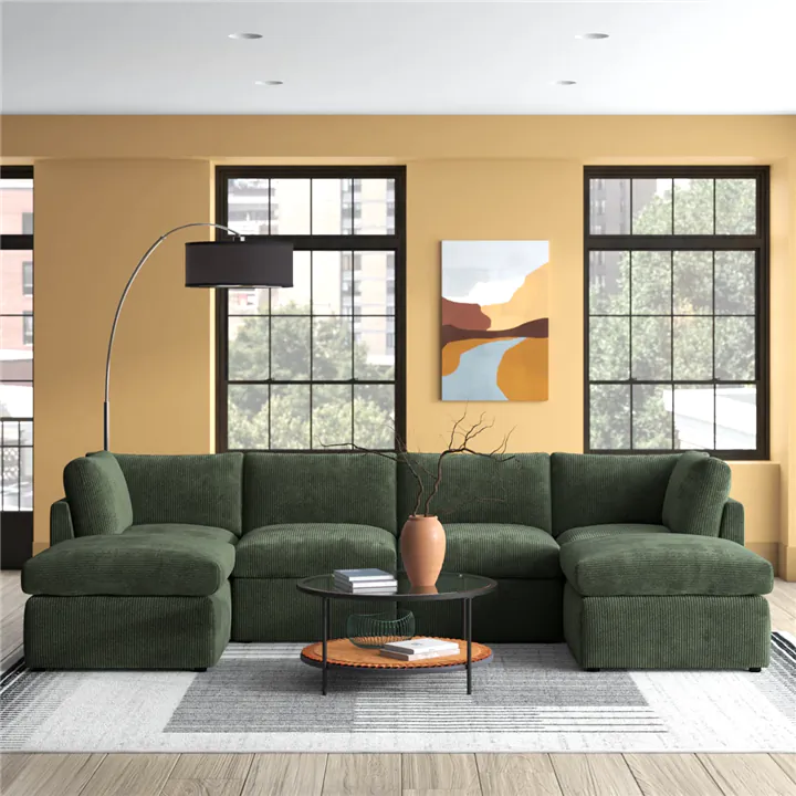 Cozy 129' Reversible Modular Corner Sectional Sofa with 2 Ottomans