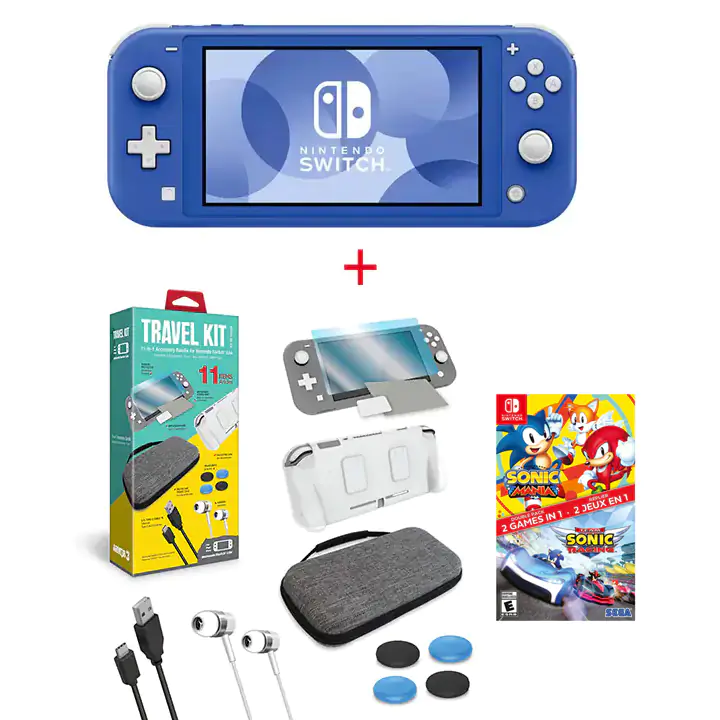 Nintendo Switch Lite Blue Console with Two Games and Travel Kit Bundle