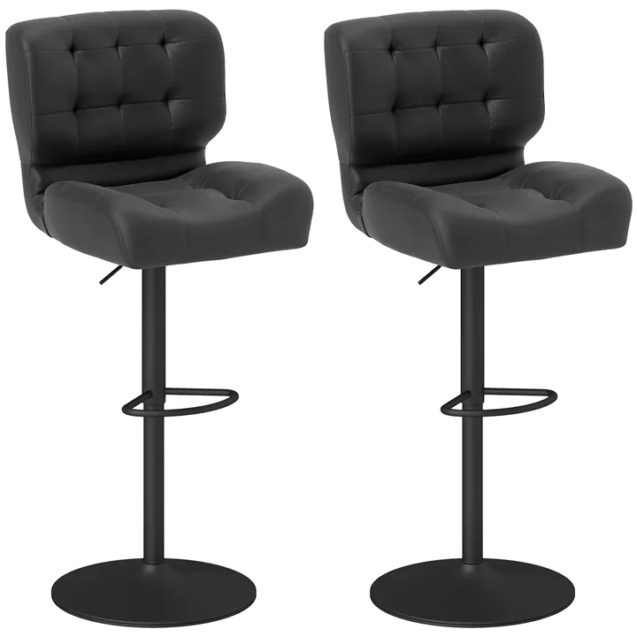 Modern Set of 2 Adjustable Swivel Bar Stools with Tufted Cushions