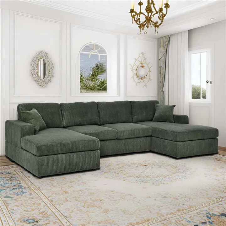 Modern Corduroy U-Shaped Sectional Sofa, Spacious, Cozy & Easy Assembl