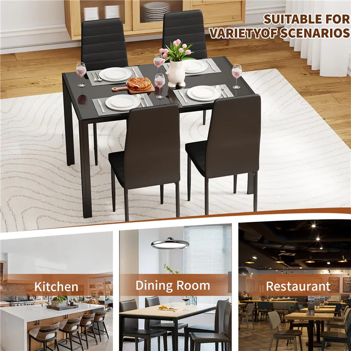 Modern 5-Piece Glass Dining Table Set with Upholstered Chairs