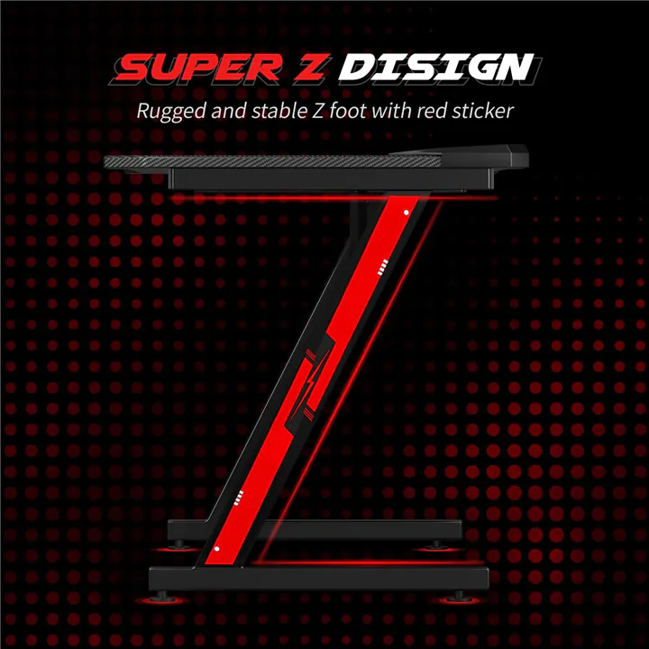 Spacious 55' Carbon Fiber Gaming Desk with Z-Frame, Cup Holder & Headp