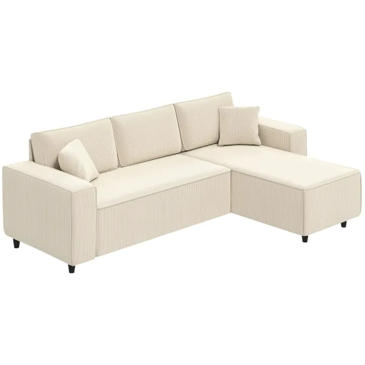 Corduroy L-Shaped Sectional Sofa with Pocket Spring, Cream White