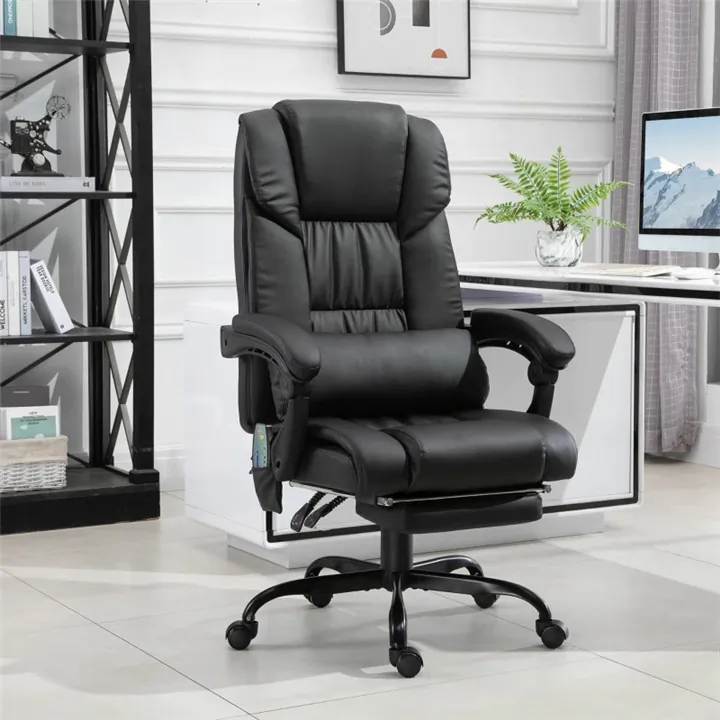 Massage Office Chair w/ 6 Vibrating Points, Footrest and Remote, Black