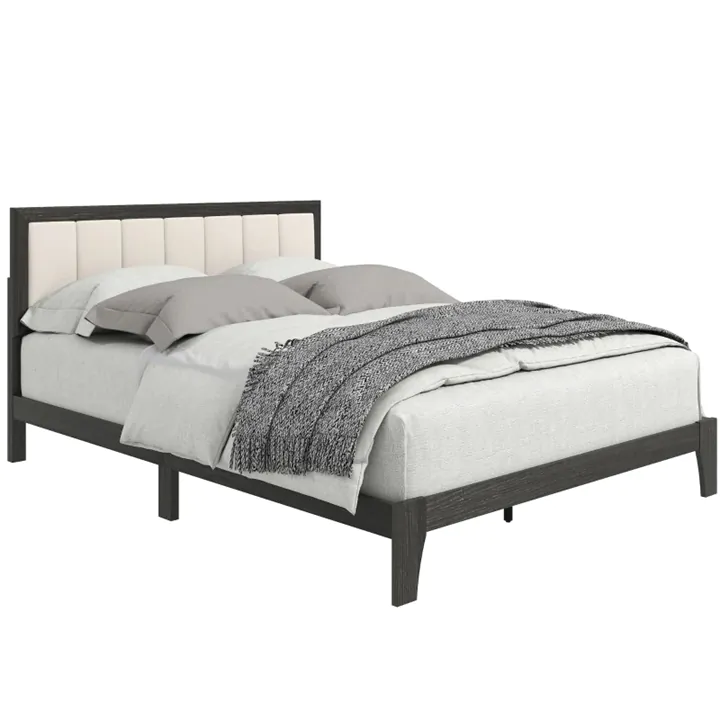 Queen Size Bed Frame with Headboard No Box Spring Needed Charcoal Gray
