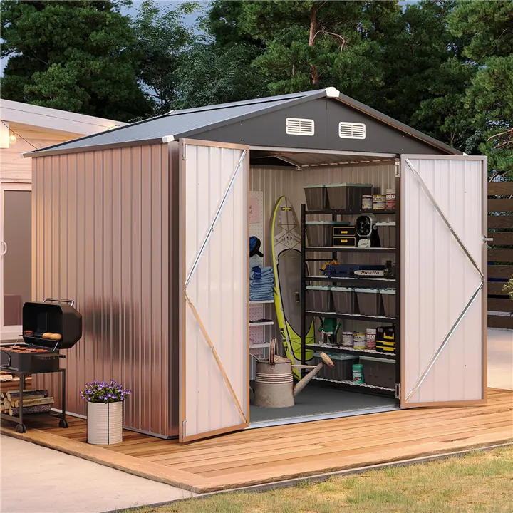 8x6FT Galvanized Steel Outdoor Storage Shed with Doors