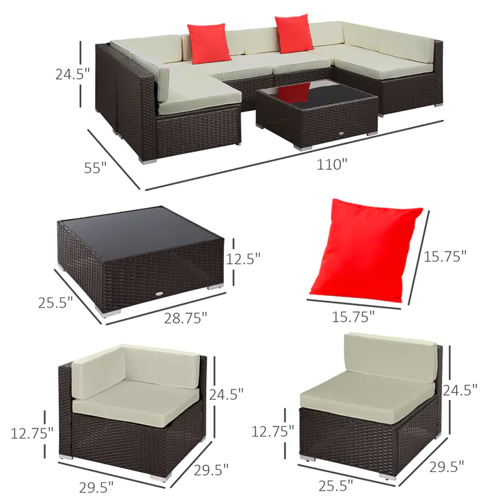 Comfy 7-Piece Outdoor All-Weather Rattan Sectional Set 
