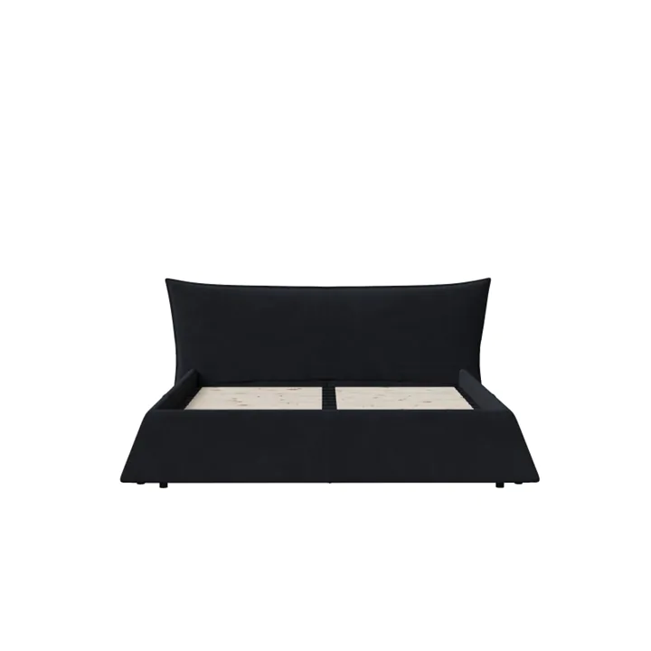 King Size Upholstered Platform Bed with Velvet Headboard, Black