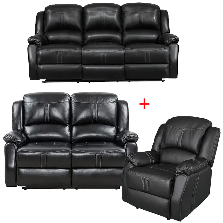 Lorraine Recliner Living Room Set Includes: Sofa, Loveseat & Chair Ebony Bonded Leather