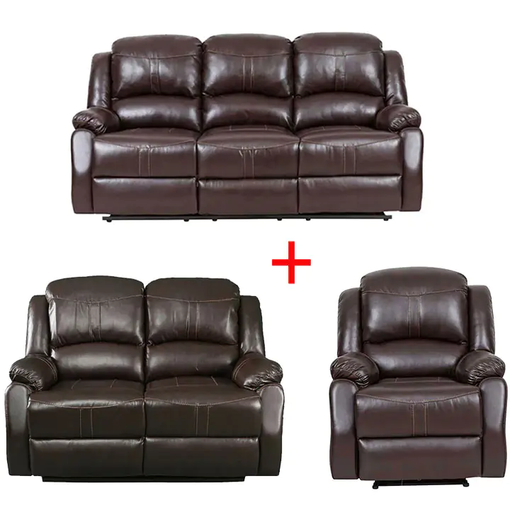 Lorraine Mocha Bonded Leather Recliner 3 Piece Living Room Set - S/L/C