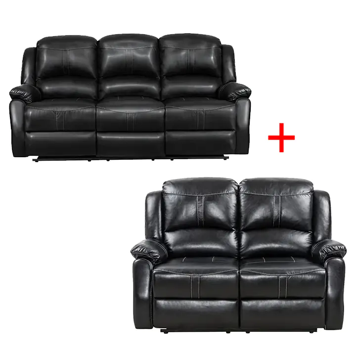 Lorraine Ebony Bonded Leather Recliner 2 Piece Living Room Set - S/L