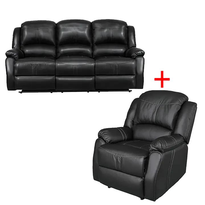 Lorraine Recliner Living Room Set Includes: Sofa & Chair Ebony Bonded Leather