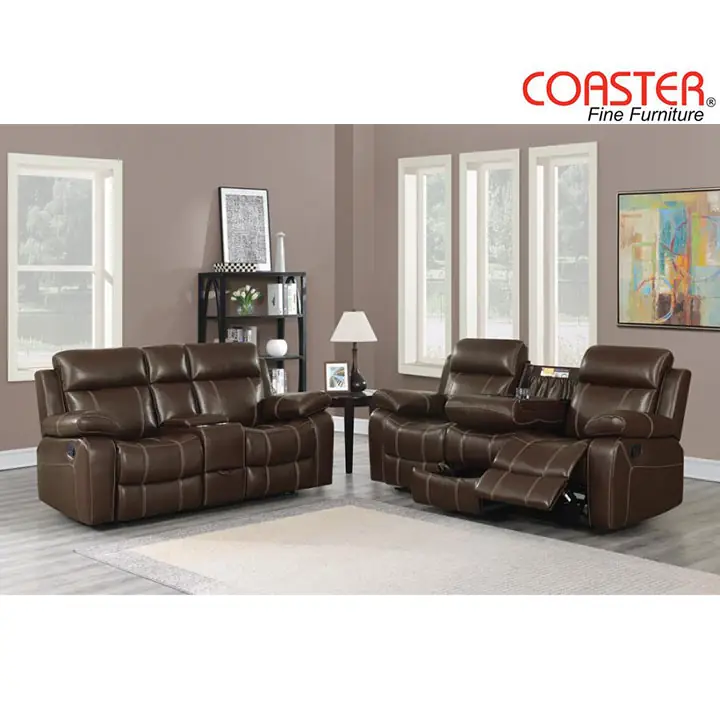 Myleene Reclining Sofa and Loveseat in Chestnut