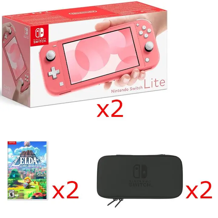 2 x Nintendo Switch Lite Gaming Bundle - Coral