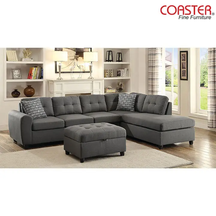 Stonenesse Reversible Sectional + Storage Ottoman in Gray