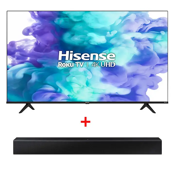 Hisense 65” Roku 4K UHD Smart TV & Samsung 40W 2ch Soundbar HW-T400