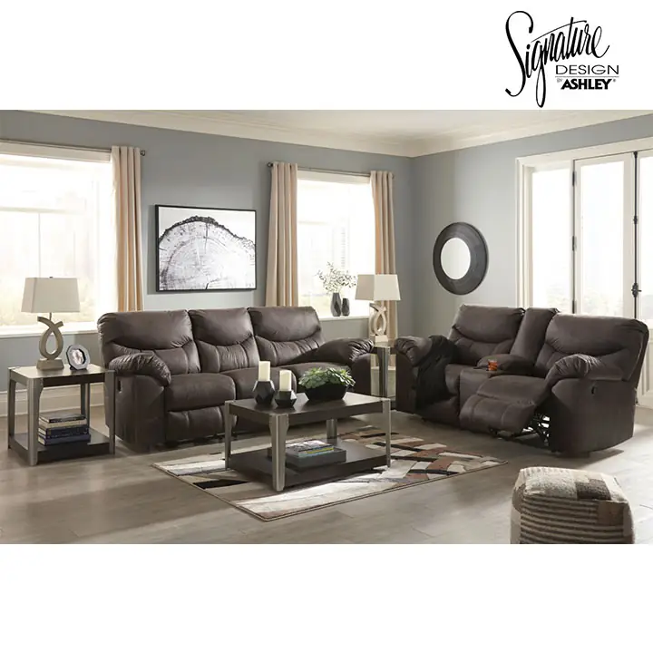 Ashley Boxberg Reclining Sofa and Loveseat in Teak
